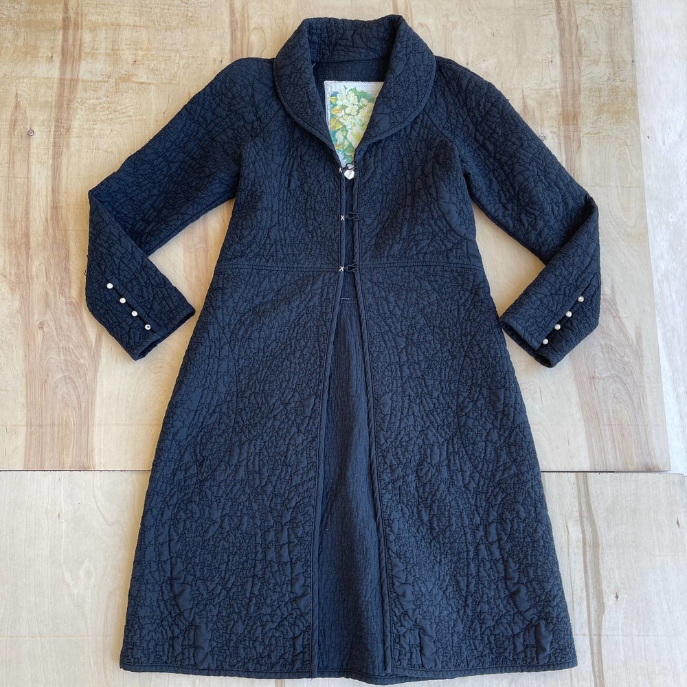 Burning Torch Womens Jacket Black Size 2 Textured Long SleeveTrench Coat Duster